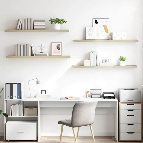 vidaXL Wall Shelf Set of 4 Oak Honeycomb MDF, metal Large