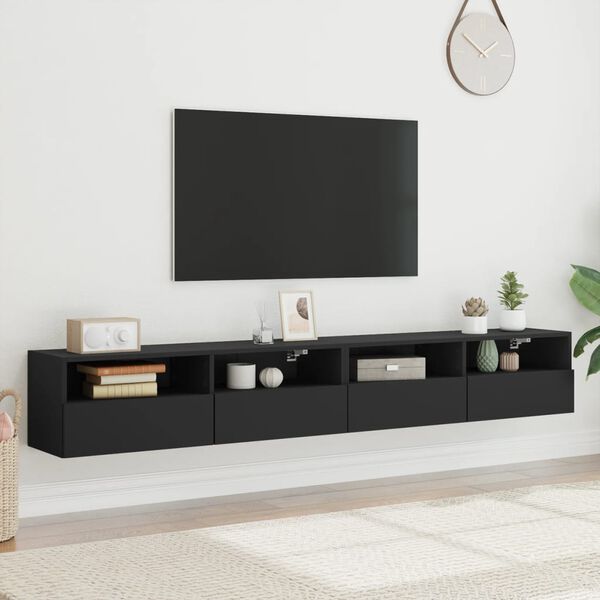 vidaXL TV Wall Cabinet Set of 2 Black Engineered wood Compact