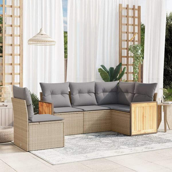 vidaXL Garden Sofa Set Beige PE Rattan Standard Adjustable Feet