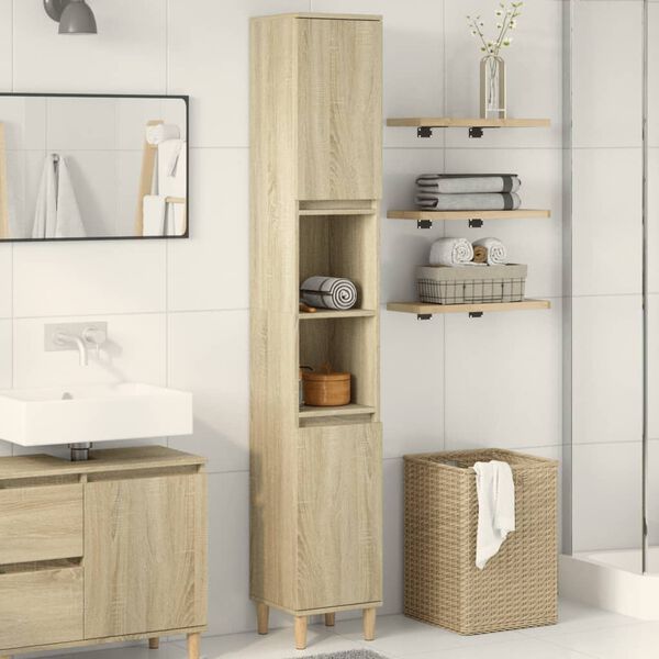 vidaXL Bathroom Cabinet Sonoma Oak Engineered Wood Tall and Narrow