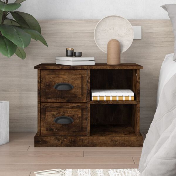 vidaXL Bedside Cabinet Smoked oak Engineered wood 23.6 x 14.0 x 17.7 in