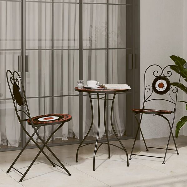vidaXL Mosaic Bistro Table Terracotta and White Powder-coated steel, Ceramic