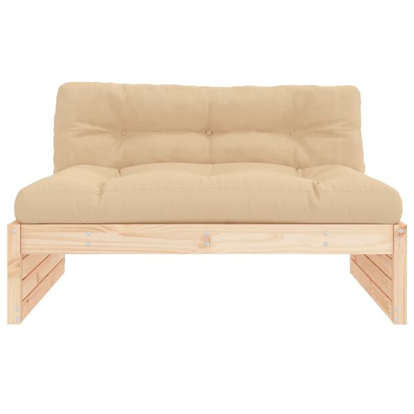 vidaXL Middle Sofa Beige, Pine Wood Solid Pine Wood, Oxford Fabric Medium