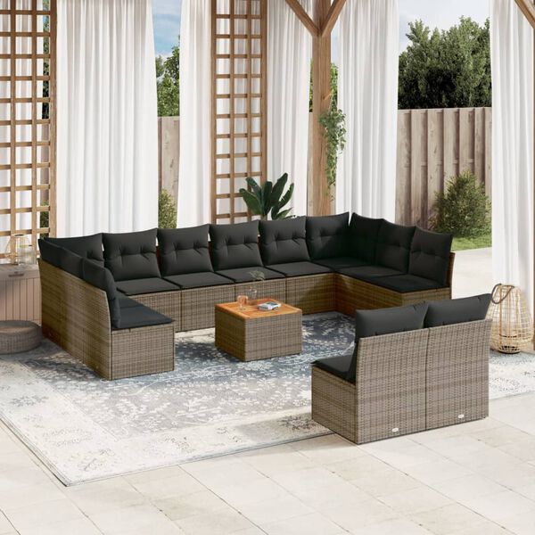 vidaXL Garden Sofa Set Grey PE Rattan Large Modular Garden Sofa Set