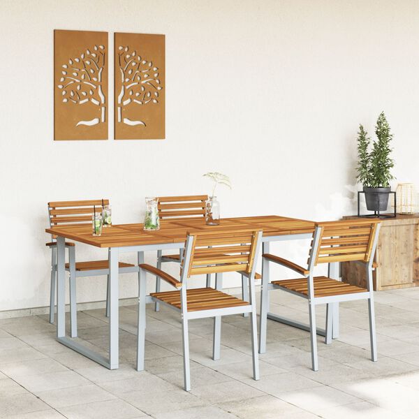 vidaXL Garden Dining Set 5 pcs Gray and brown solid acacia wood