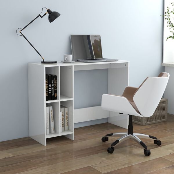 vidaXL Desk High gloss white Engineered wood Medium Shelving Desk