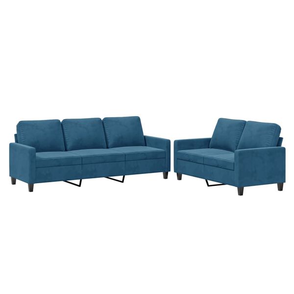 vidaXL 2 Piece Sofa Set with Cushions Blue Velvet