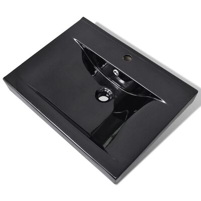 Ceramic Basin Rectangular Sink Black with Faucet Hole 23.6" x 18.1"
