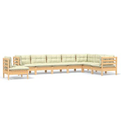 vidaXL 8 Piece Patio Lounge Set with Cream Cushions Solid Pinewood