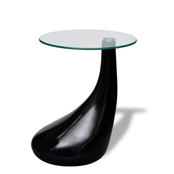 vidaXL Coffee Table High-Gloss Black Fiberglass and Tempered Glass Small