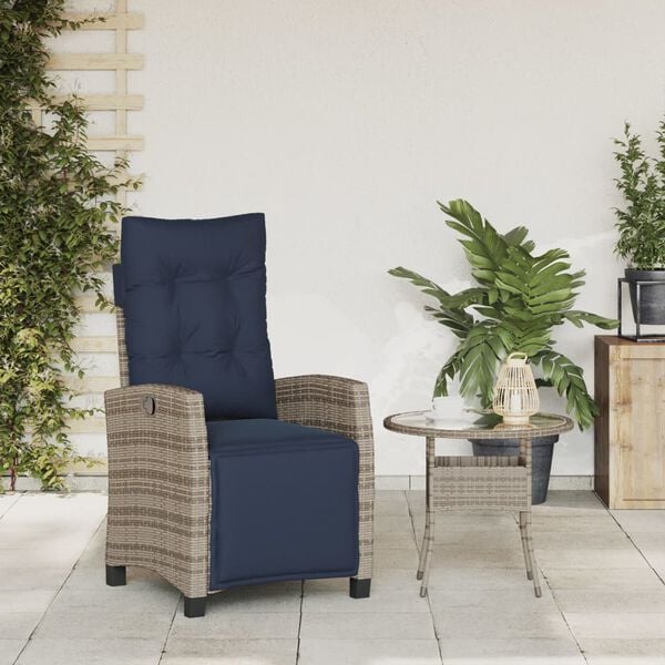 vidaXL Reclining Garden Chair Grey Poly Rattan, Powder-Coated Steel