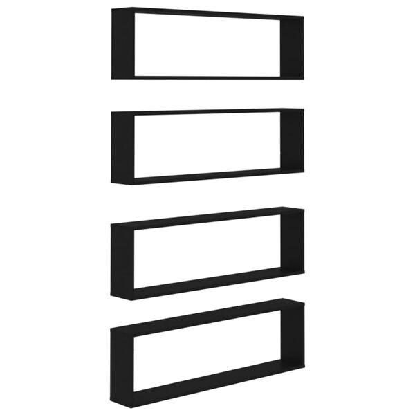 vidaXL Wall Shelf Set of 4 Black Engineered wood 39.4x5.9x11.8 in