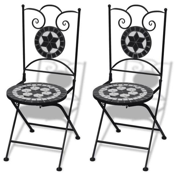 vidaXL Patio Furniture Black and White Powder-coated steel and ceramic