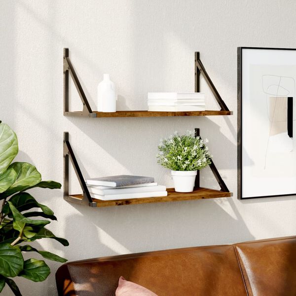 vidaXL Wall Shelf Set of 2 Smoked Oak Engineered Wood Medium