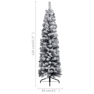 vidaXL Slim Pre-lit Christmas Tree with Flocked Snow Green 47.2" PVC