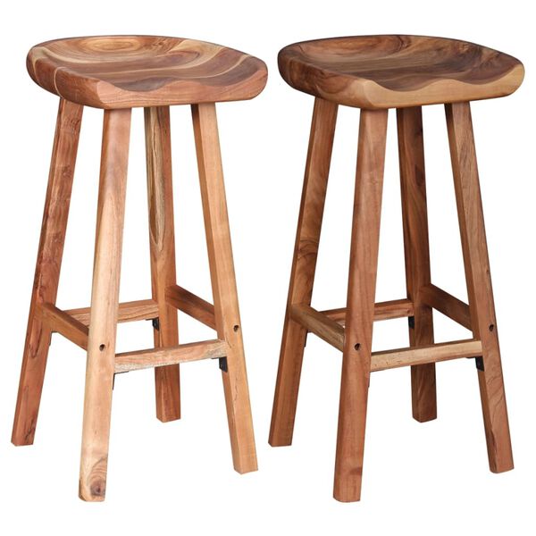vidaXL Bar Stool Set of 2 Brown Solid acacia wood Medium Bar Stool