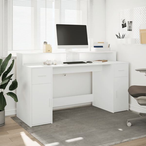 vidaXL Desk White Engineered wood Large Computer Desk Rectangular