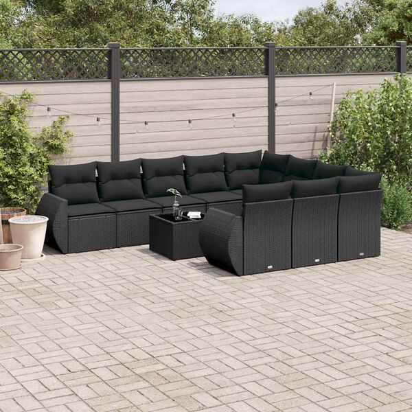 vidaXL Garden Sofa Set Black PE rattan, powder-coated steel, tempered glass