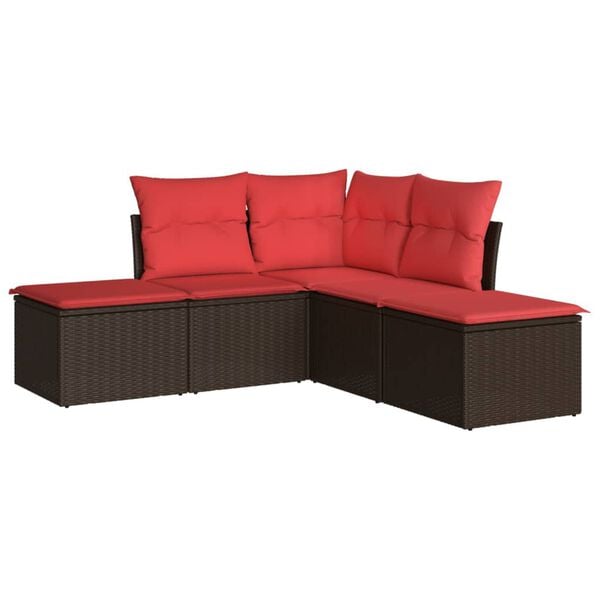 vidaXL 5 Piece Patio Sofa Set with Cushions Brown Poly Rattan