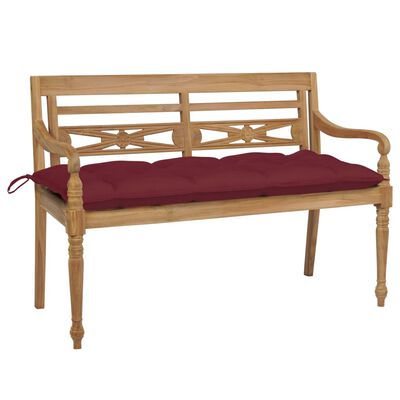 vidaXL Batavia Bench with Wine Red Cushion 47.2" Solid Teak Wood