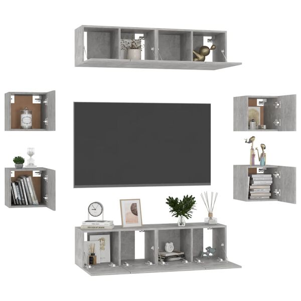 vidaXL 8 Piece TV Cabinet Set Concrete Grey Engineered Wood (2x804521+804495)
