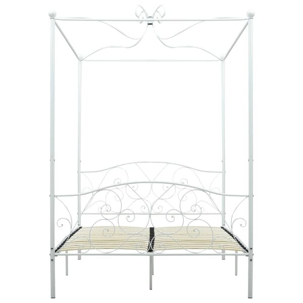 vidaXL Bed Frame White Metal Double Decorative Inlays Bed Frame