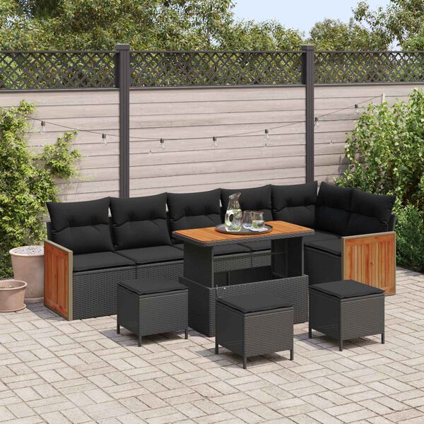 vidaXL Garden Sofa Set with Cushion 12 pcs Black Poly Rattan
