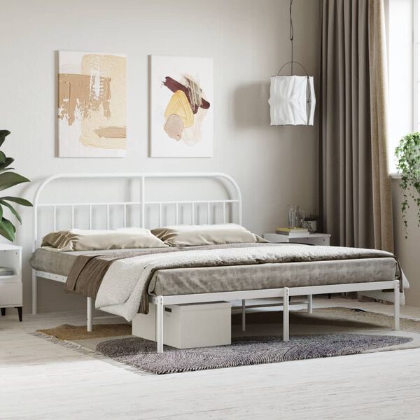 vidaXL Bed Frame White Powder-Coated Steel Super King Bed Frame