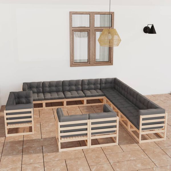 vidaXL Garden Lounge Set Natural wood Solid pinewood, 100% polyester