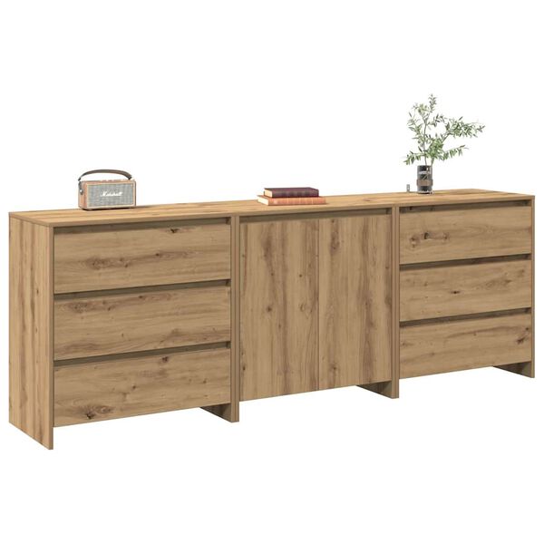 vidaXL Sideboard Set of 3 Artisan oak Engineered wood Medium Sideboard