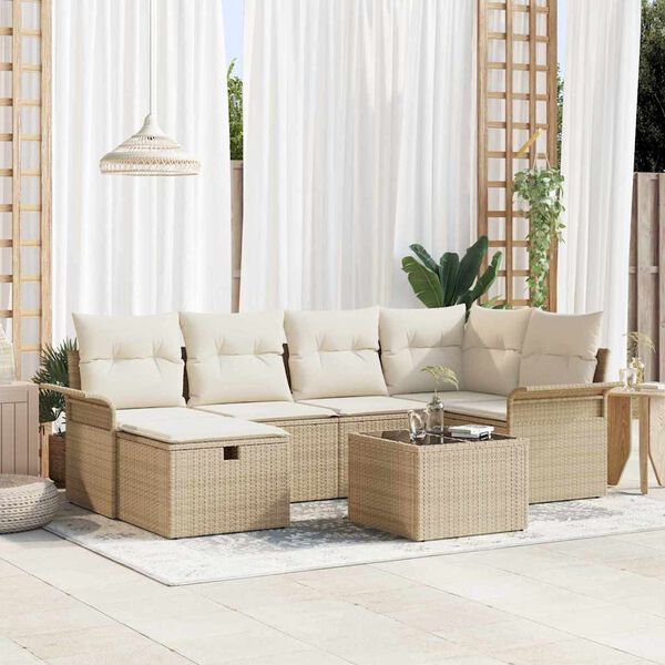 vidaXL Garden Sofa Set with Cushion 7 pcs Beige and Cream Poly Rattan