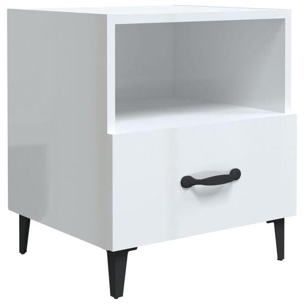 vidaXL Nightstand Set of 2 High gloss white Engineered wood, metal