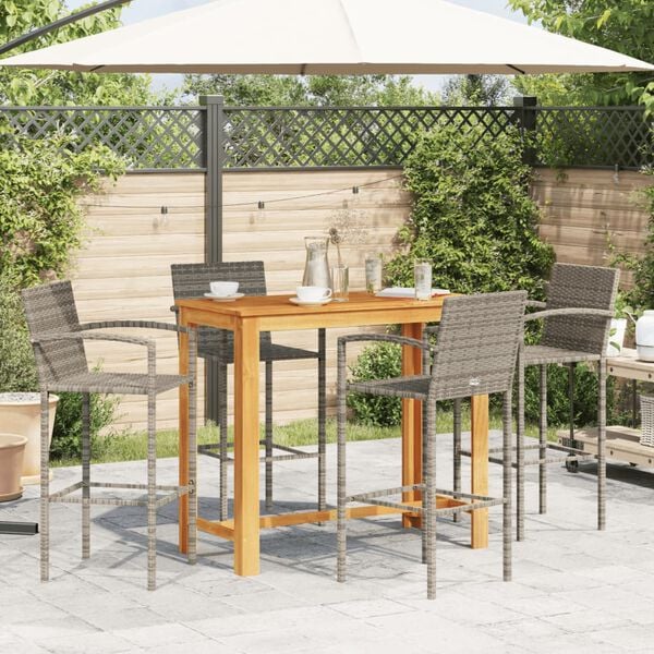 vidaXL Garden Bar Set Grey Solid Acacia wood, PE rattan, Powder-coated steel