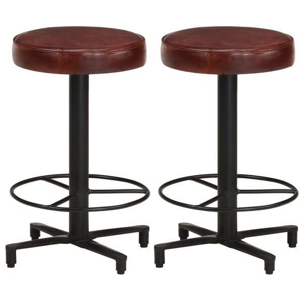 vidaXL Bar Stool Set of 2 Brown, Black Real leather, Powder-Coated Iron