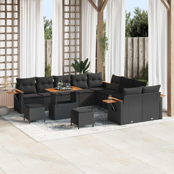vidaXL Garden Sofa Set with Cushion 17 pcs Black Poly Rattan