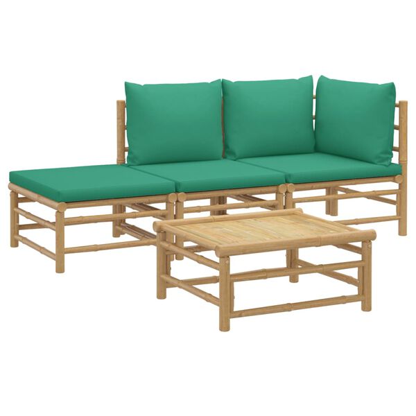 vidaXL Garden Lounge Set Bamboo with green cushions Bamboo, Polyester