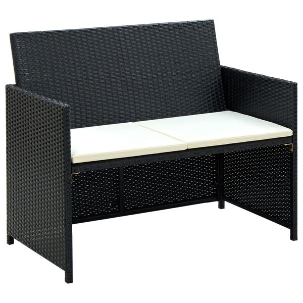 vidaXL Sofa Set Black PE rattan, powder-coated steel, polyester Medium