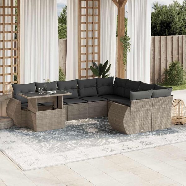 vidaXL Garden Sofa Set Light Grey, Anthracite PE Rattan, Powder-Coated Steel