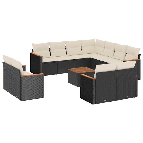 vidaXL Garden Sofa Set Black and Cream White