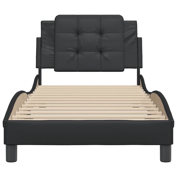 vidaXL Bed Frame Black Faux leather, solid pine wood, plywood Single