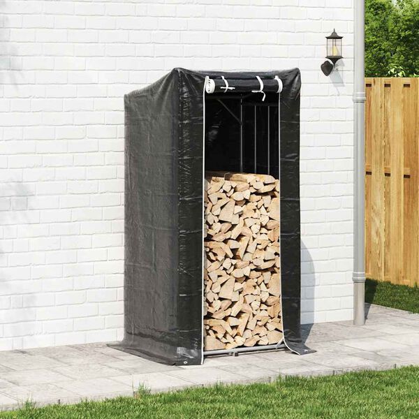 vidaxL Firewood Rack with Rain Cover 39.4"x31.5"x78.7" Galvanized Steel