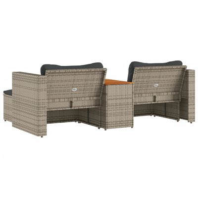 vidaXL 5 Piece Patio Sofa Set with Cushions Gray Poly Rattan Acacia