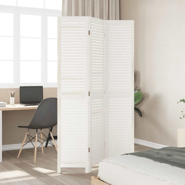 vidaXL Room Divider 3 Panels White Solid Wood Paulownia