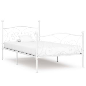 vidaXL Bed Frame White Metal, Plywood Twin Modern Bed Frame