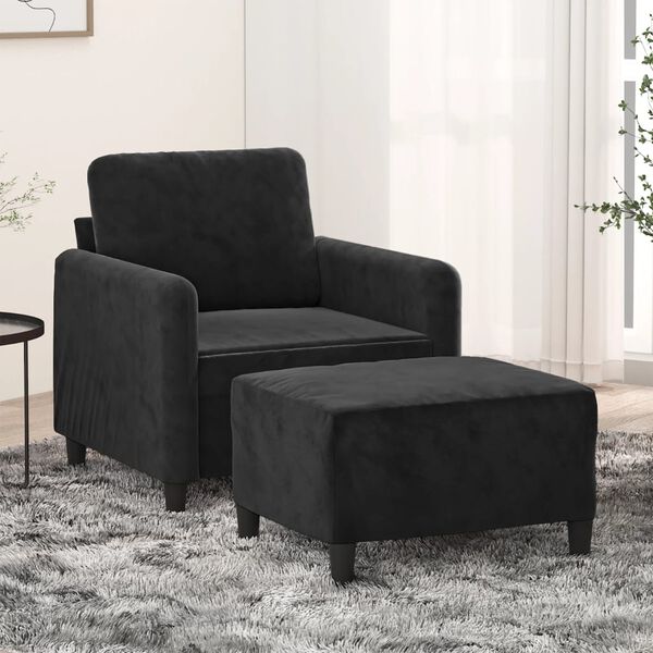 vidaXL Sofa Chair With Footstool Black