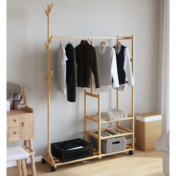 vidaXL Clothes Rack Natural Bamboo Bamboo 39.4 x 15.0 x 69.1 in Rollable