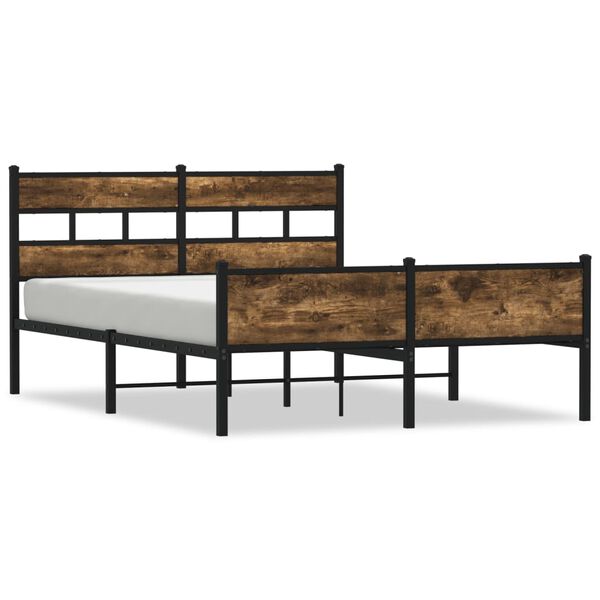 vidaXL Bed Frame Smoked Oak Steel, Engineered Wood King Size Bed Frame