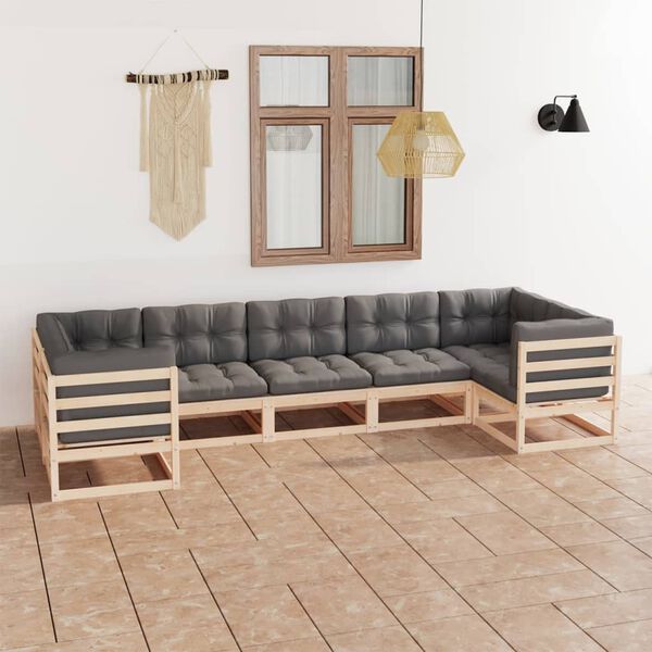 vidaXL Garden Lounge Set Natural wood, Grey Solid pine wood, 100% polyester