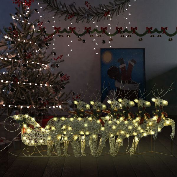 vidaXL Reindeer And Sleigh Christmas Decoration Set of 6 Gold