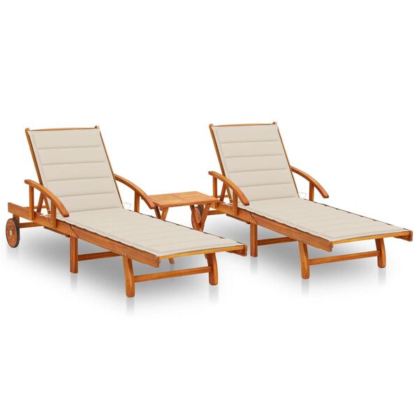 vidaXL Sun Lounger Beige Solid Acacia Wood Standard Collapsible